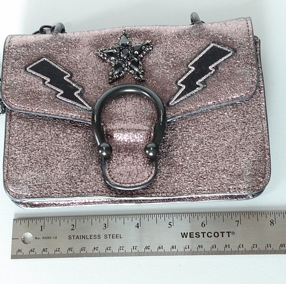 Steve Madden Grey Glitter Steel Chain Crossbody Bag - Picture 11 of 13